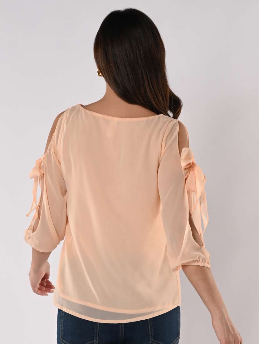 women solid slit sleeves regular top - 21840234 - Standard Image - 3