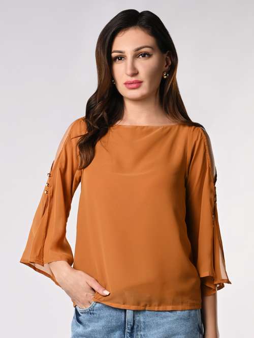 women solid flared sleeves regular top - 21840235 -  Standard Image - 0