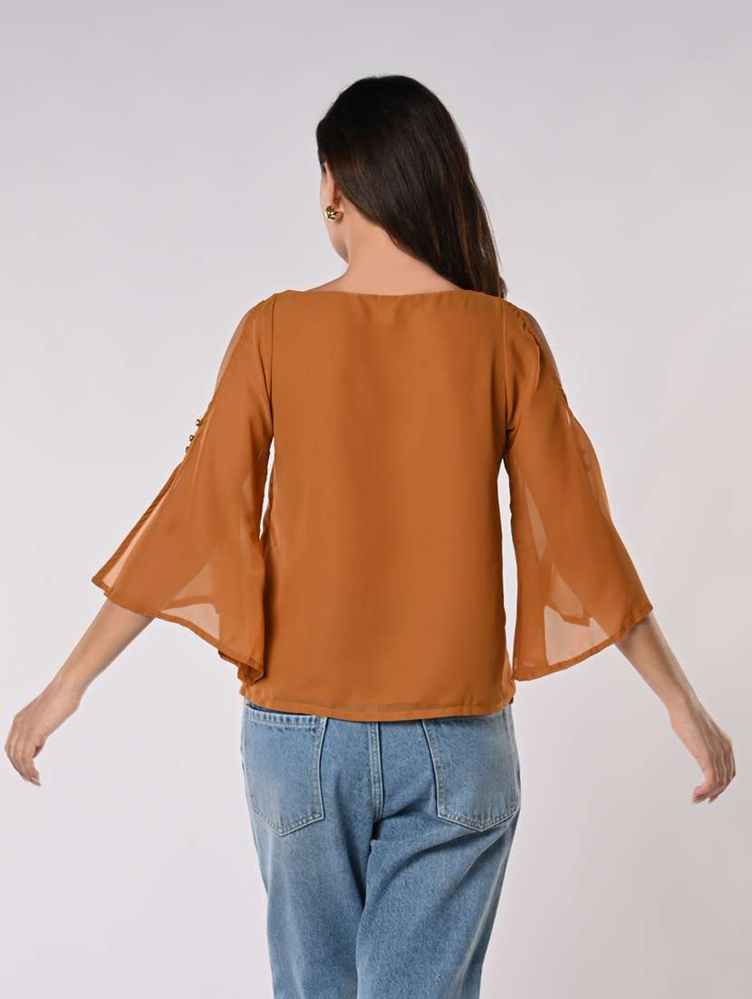 women solid flared sleeves regular top - 21840235 -  Standard Image - 3