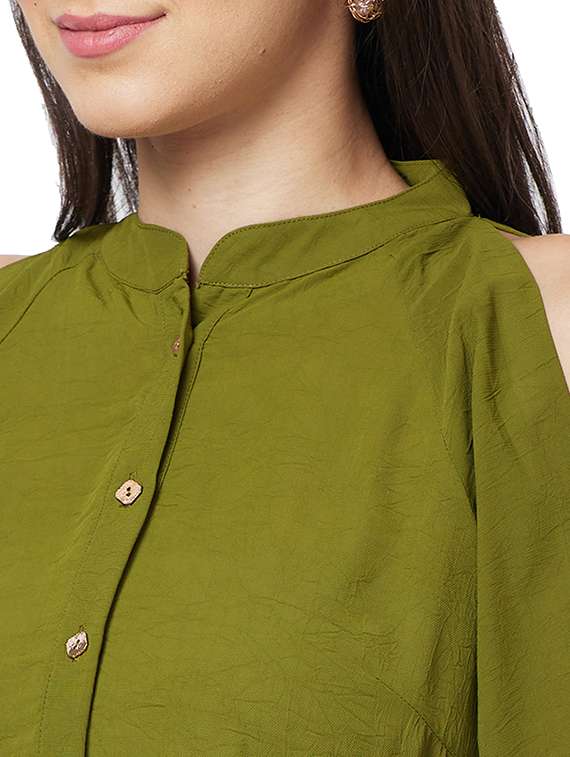 women solid cold shoulder regular top - 21840248 - Standard Image - 3