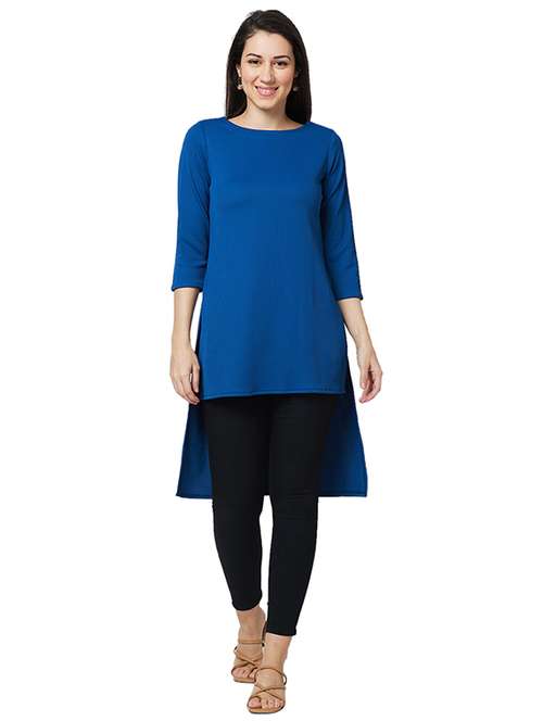 women solid boat neck high-low top - 21840261 -  Standard Image - 0