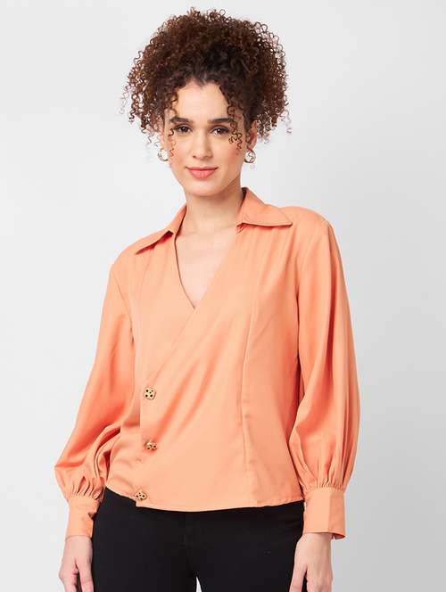 women solid puff sleeves regular top - 21840294 -  Standard Image - 0