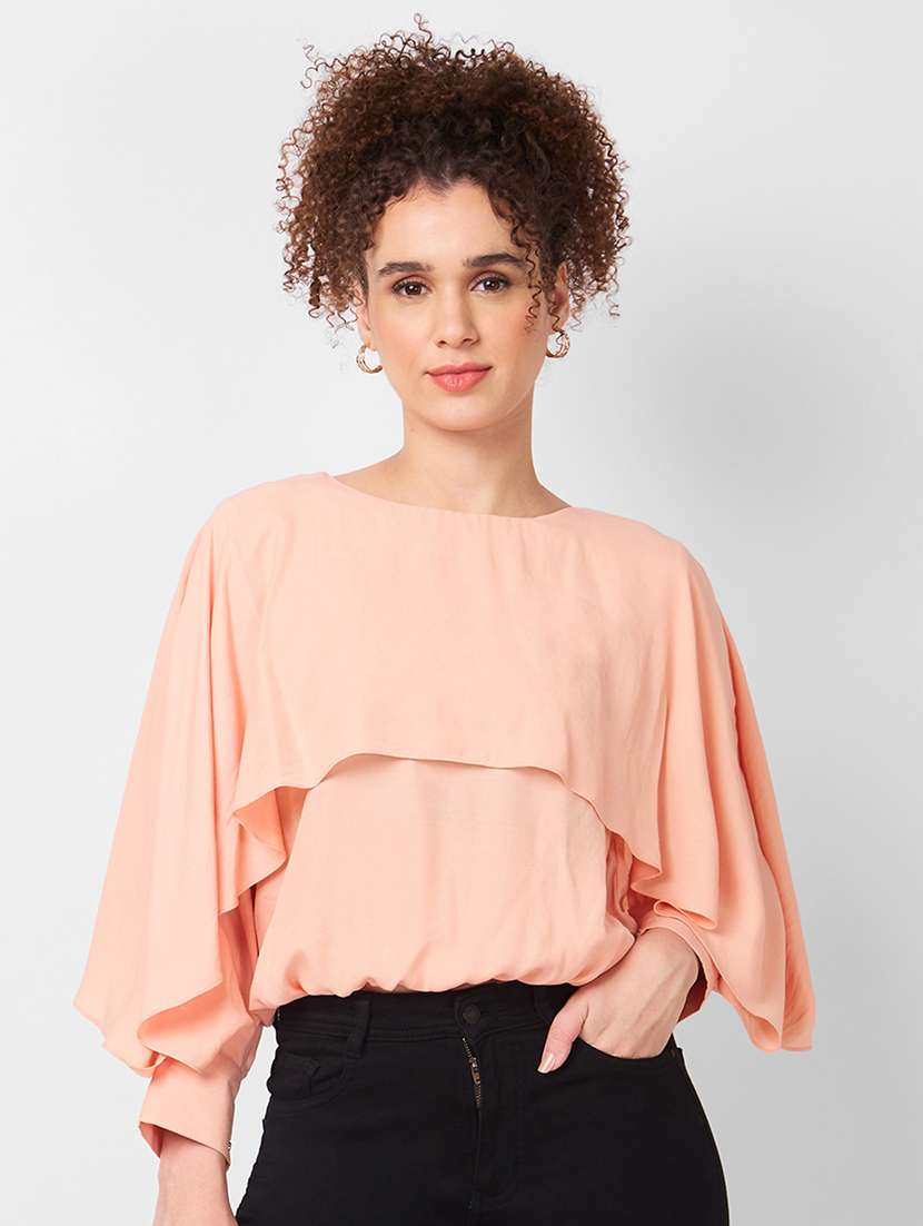 women solid long sleeves blouson top