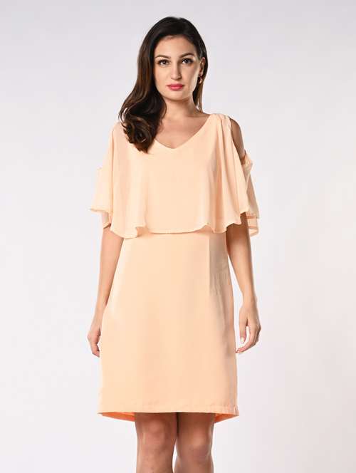 women solid cape sleeves a-line dress - 21840319 -  Standard Image - 0