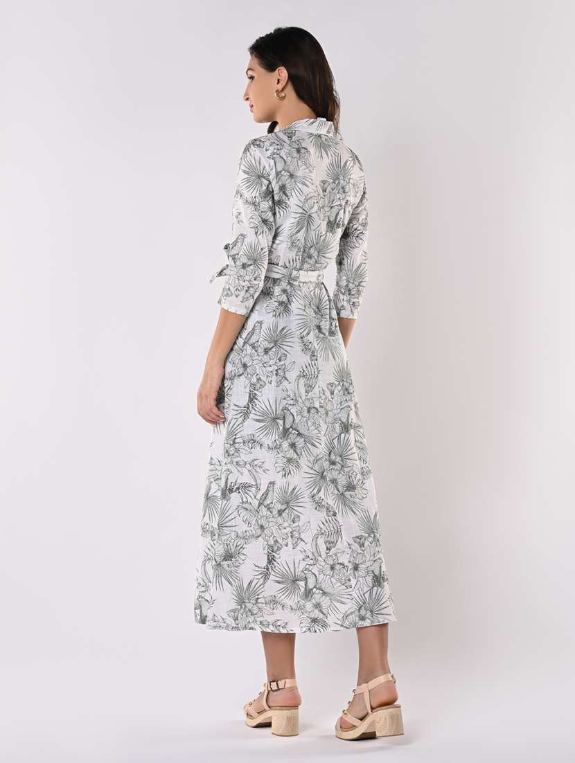 women printed overlap neck fit & flare dress - 21840334 -  Standard Image - 3