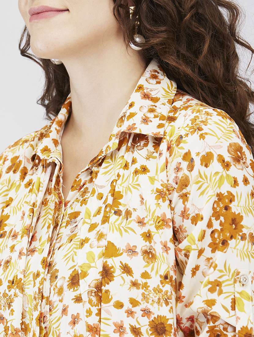 women floral printed roll up sleeves high low dress - 21840366 -  Standard Image - 3