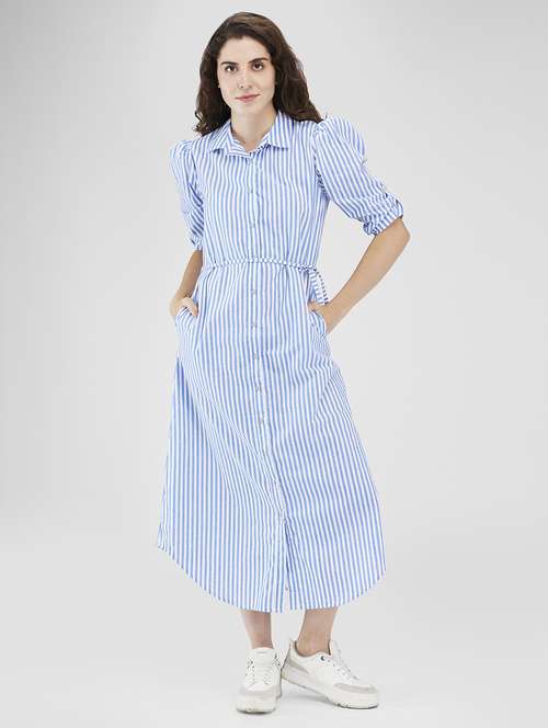 women striped roll-up sleeves shirt dress - 21840368 -  Standard Image - 0