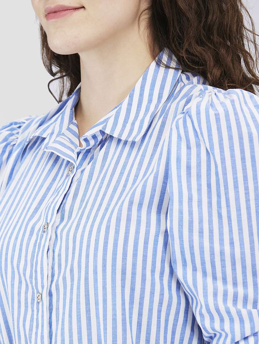 women striped roll-up sleeves shirt dress - 21840368 -  Standard Image - 3