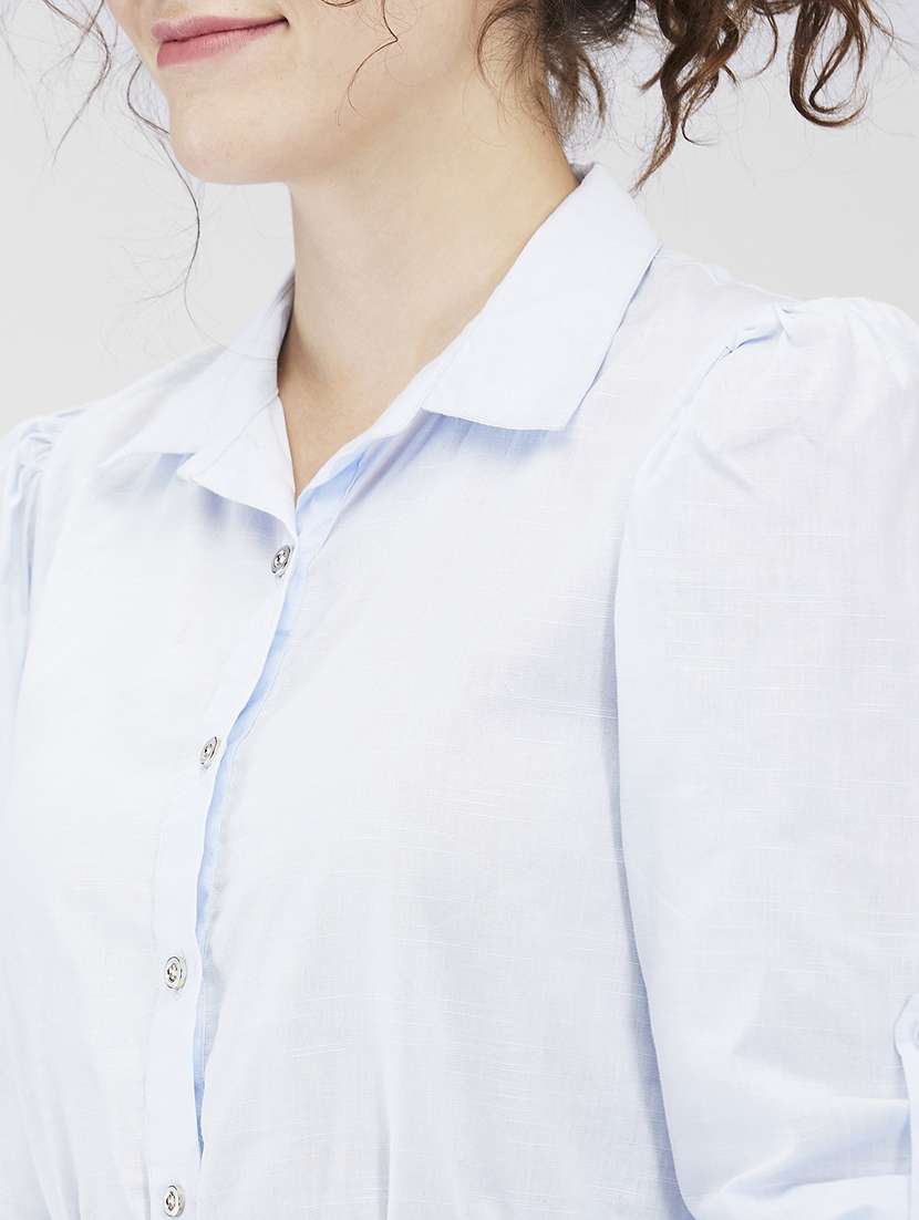 women collared puff sleeves shirt dress - 21840369 -  Standard Image - 3