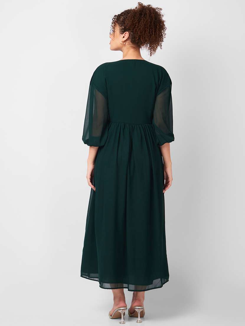 women solid overlap neck fit & flare dress - 21840401 - Standard Image - 3