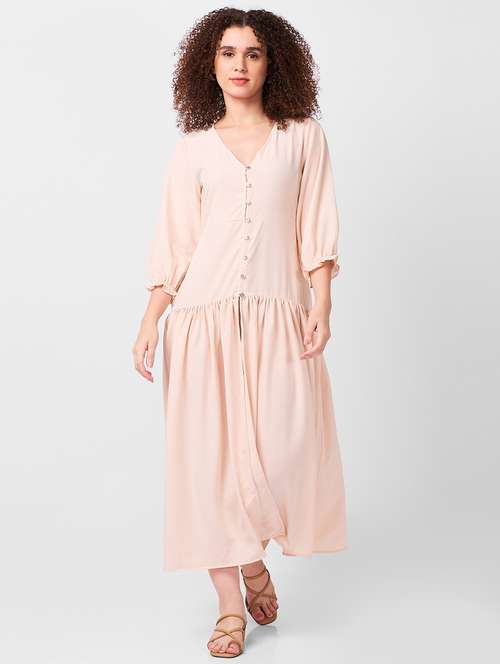 women solid puff sleeves tiered dress - 21840422 -  Standard Image - 0
