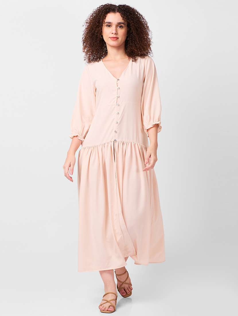 women solid puff sleeves tiered dress - 21840422 -  Zoom Image - 0