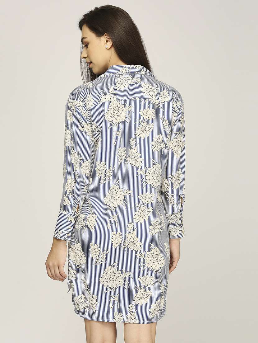 women striped long sleeves high low dress - 21840434 -  Standard Image - 3