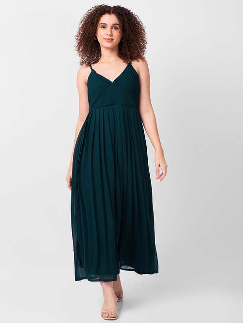women solid shoulder strap fit & flare dress - 21840454 -  Standard Image - 0