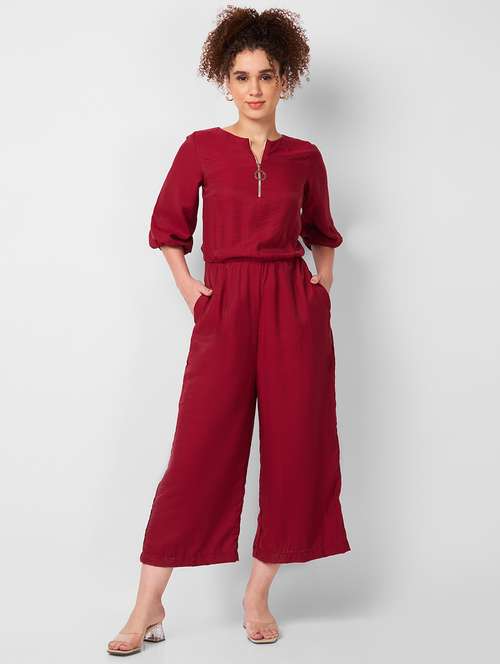 women solid round neck full length jumpsuit - 21840490 -  Standard Image - 0