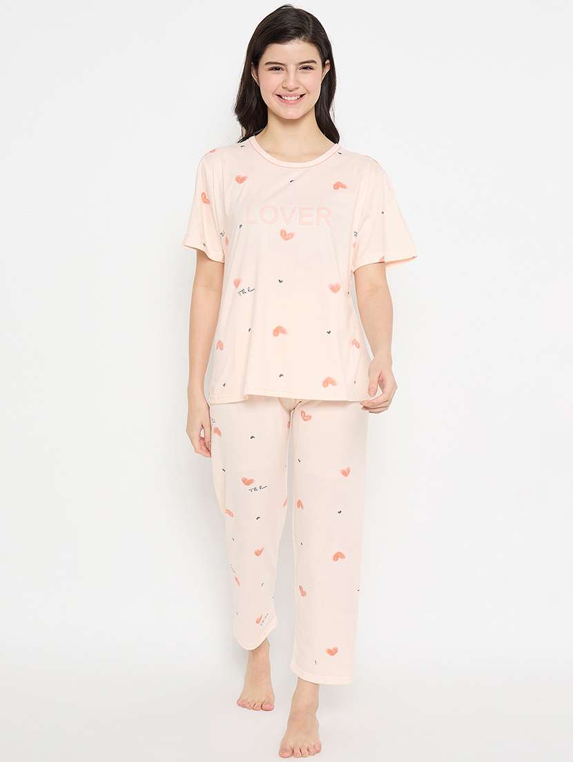 women printed short sleeve pyjama set nightwear 