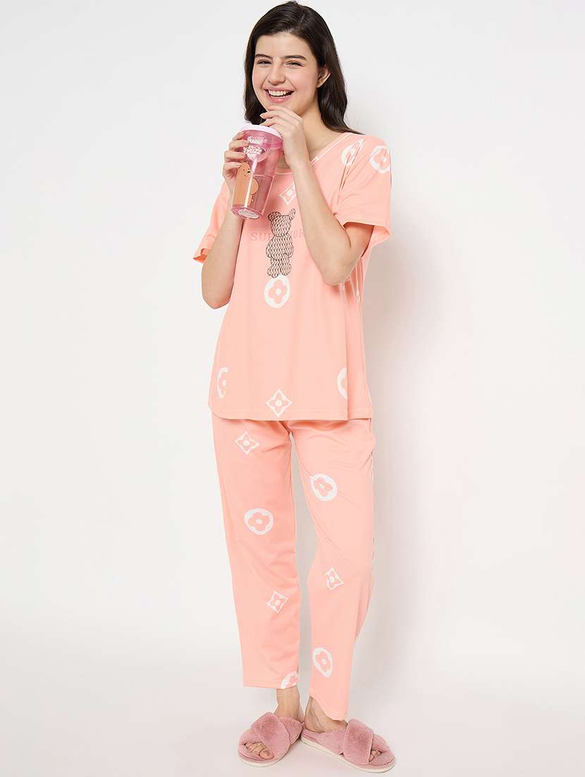 women printed short sleeve pyjama set nightwear  - 21840500 -  Standard Image - 5