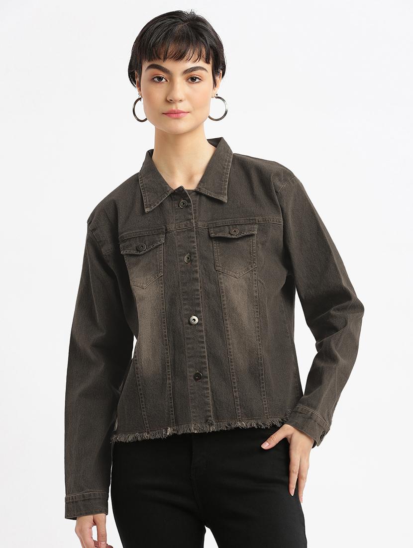 women solid collared denim jacket - 21840568 -  Zoom Image - 0