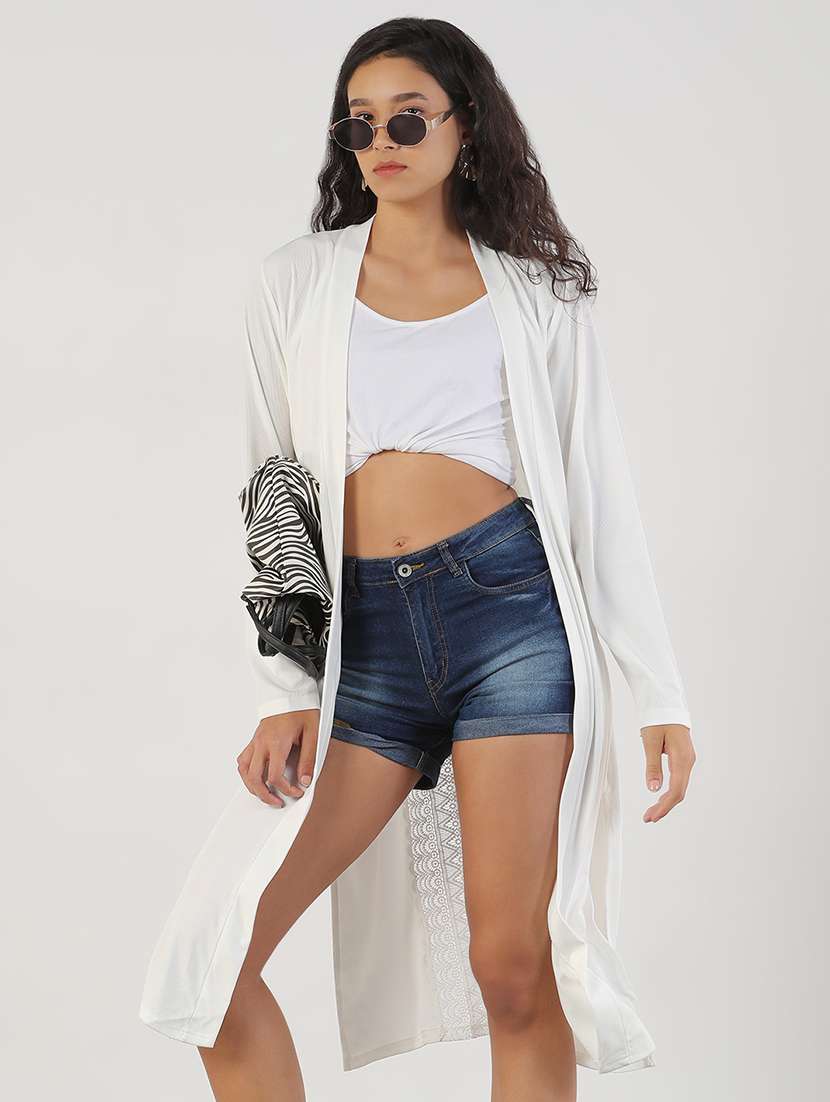 women solid long sleeves long lace shrug