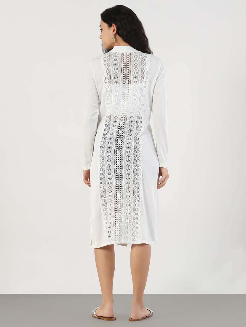 women solid long sleeves long lace shrug - 21840574 -  Standard Image - 3