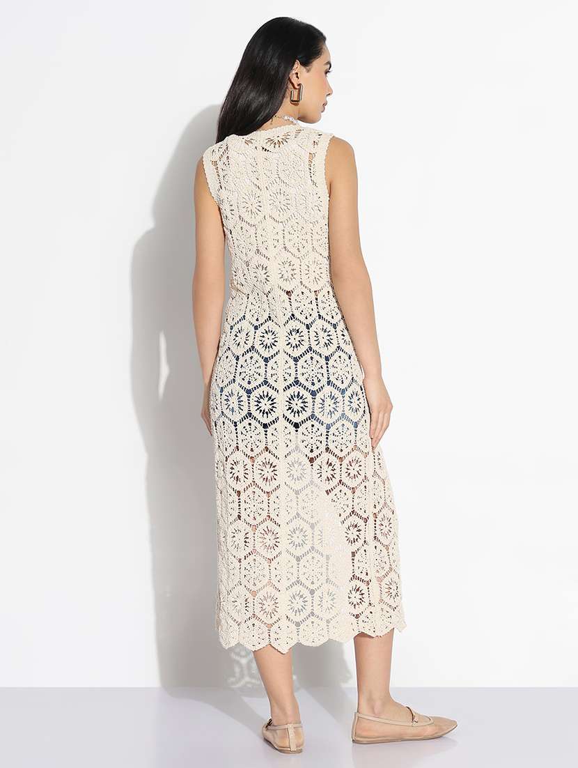 women crochet detailed sleeveless long shrug - 21840577 -  Standard Image - 3