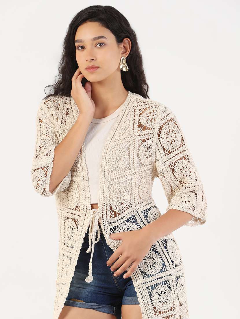 women crochet detailed long shrug - 21840579 -  Standard Image - 5