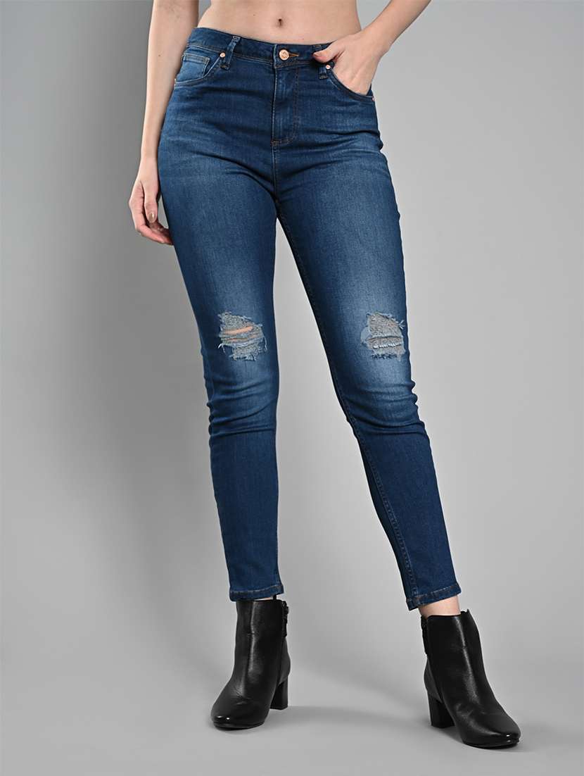 women distressed mid rise skinny fit jeans