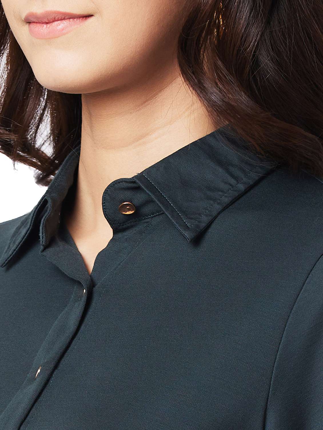 women teal solid collared high low shirt - 21840666 -  Standard Image - 3