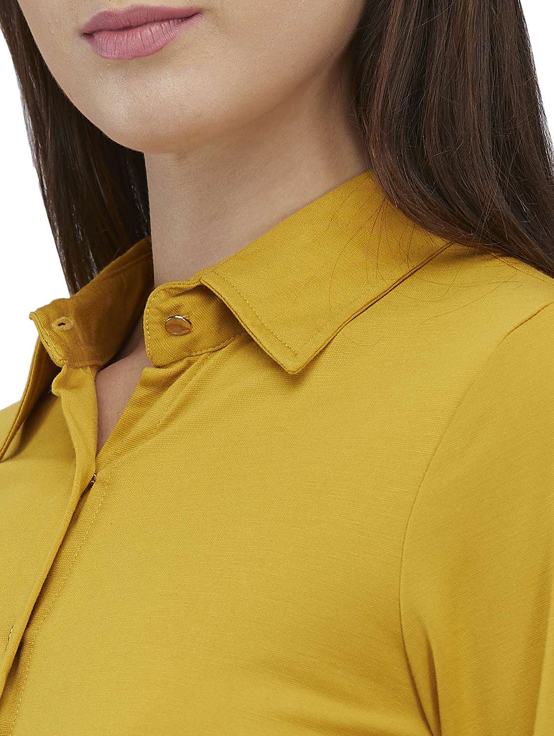 women mustard solid collared high low shirt - 21840667 - Standard Image - 3