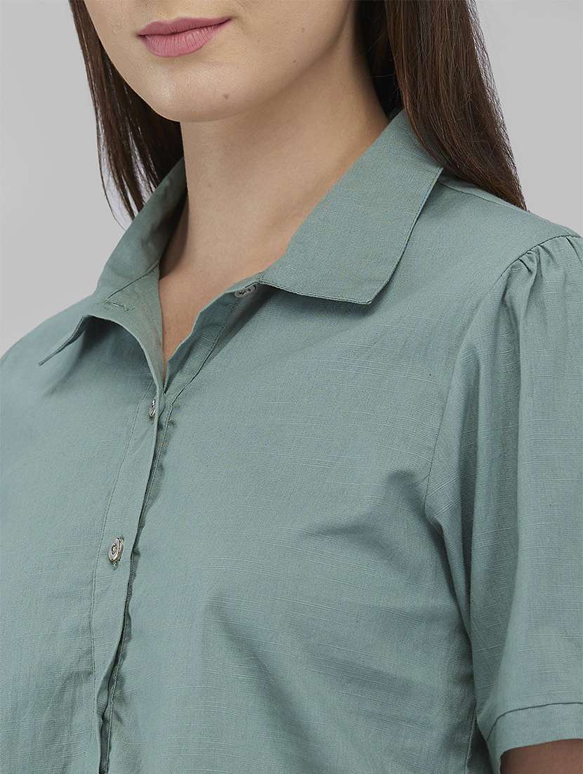 women solid collared short sleeves top - 21840675 - Standard Image - 3