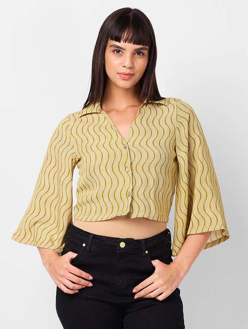 women printed bell sleeves crop shirt - 21840695 -  Standard Image - 0