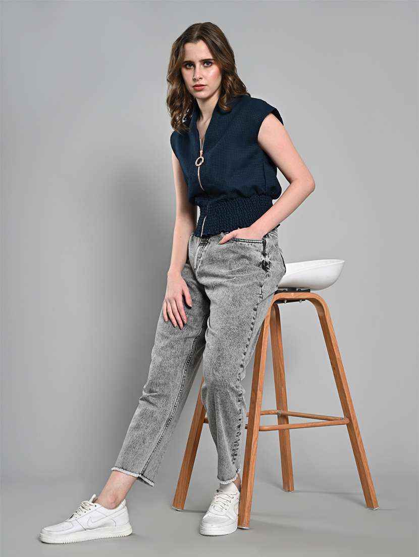 women solid cap sleeves smocked hem top - 21840718 - Standard Image - 5