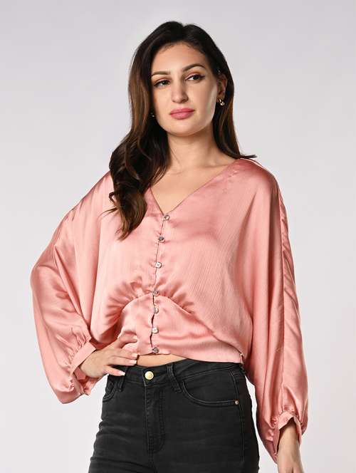 women solid puff sleeves regular top - 21840725 -  Standard Image - 0