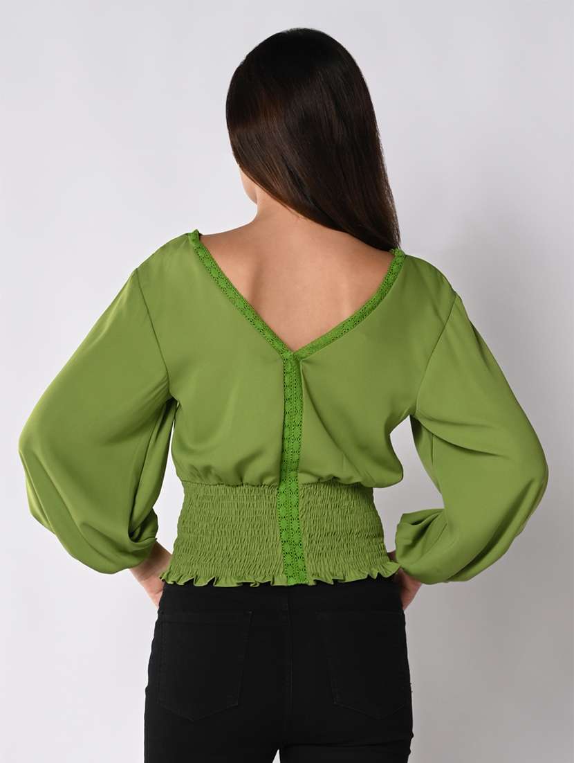 women solid puff sleeves blouson top - 21840726 -  Standard Image - 3
