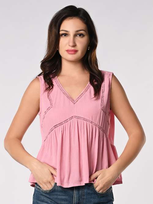 women solid sleevless flared top - 21840727 - Standard Image - 0