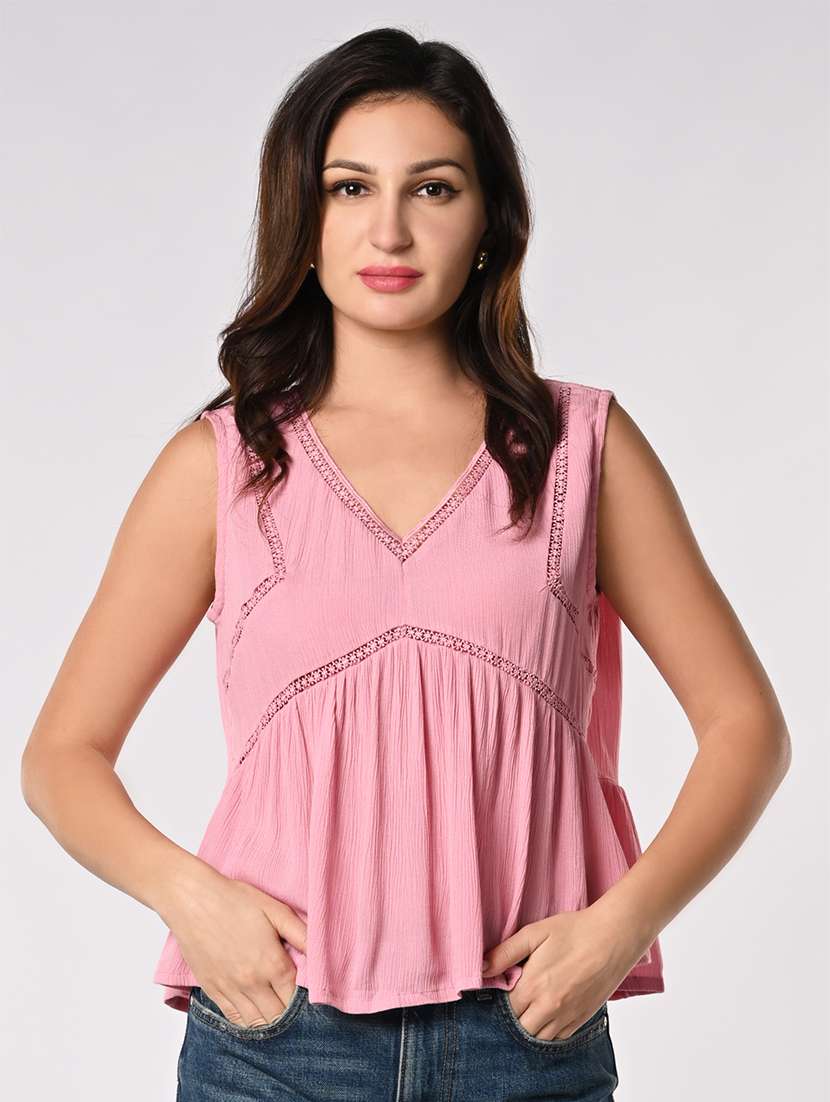 women solid sleevless flared top - 21840727 - Zoom Image - 0
