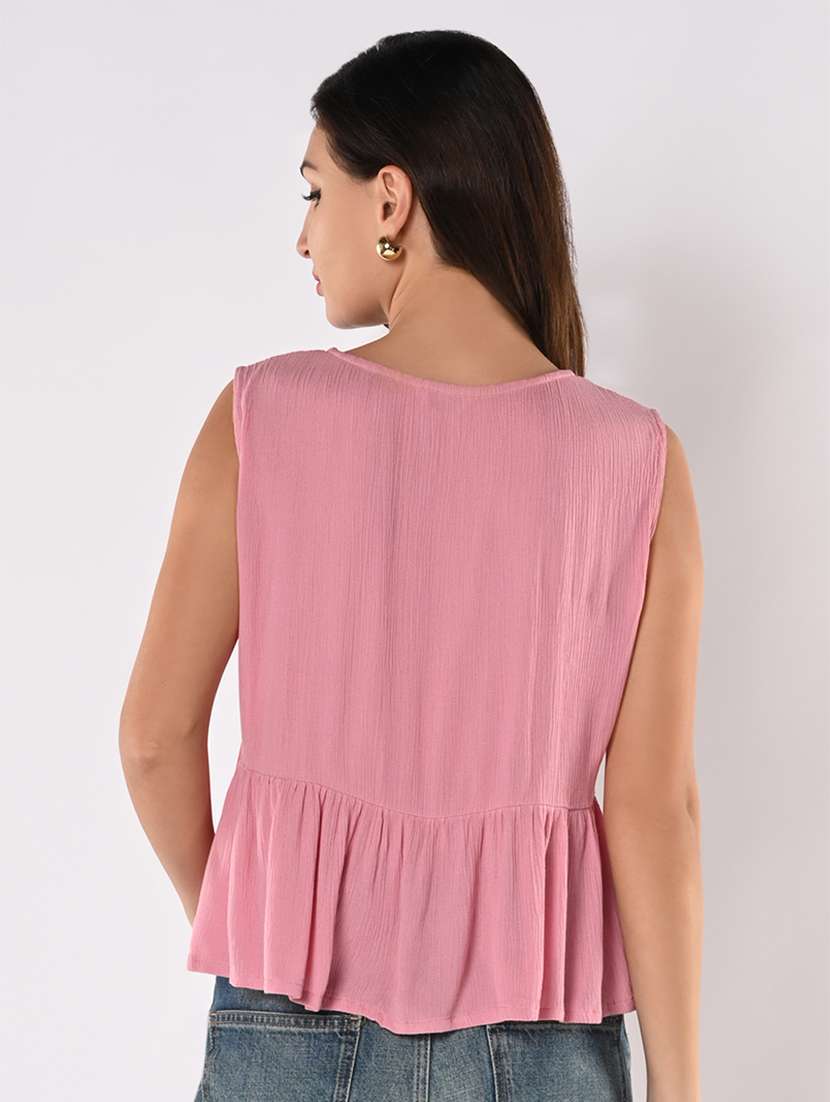 women solid sleevless flared top - 21840727 - Standard Image - 3