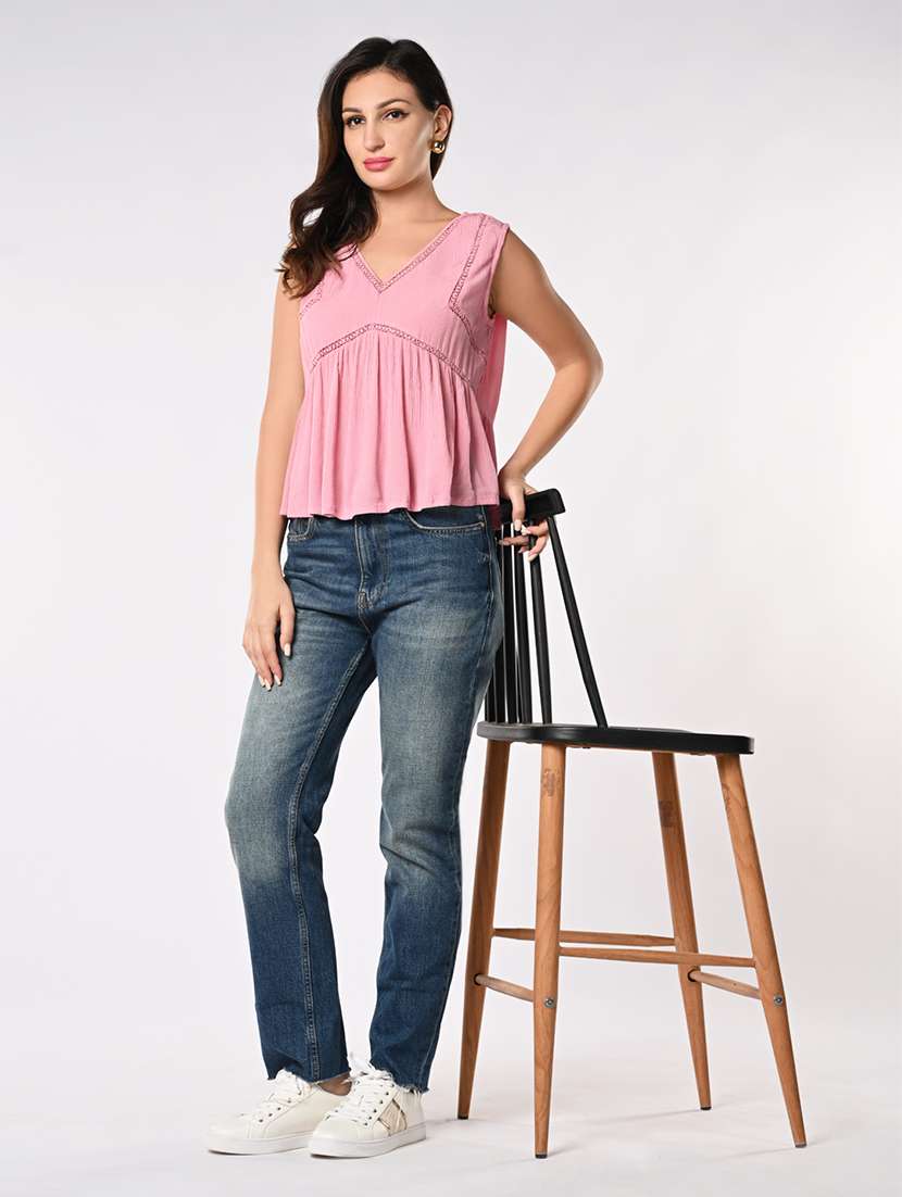 women solid sleevless flared top - 21840727 - Standard Image - 5