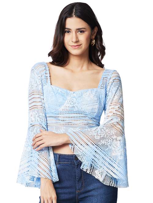 women laced bell sleeves crop top - 21840741 -  Standard Image - 0