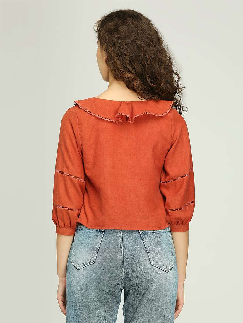 women solid ruffle detailed crop top - 21840766 -  Standard Image - 3