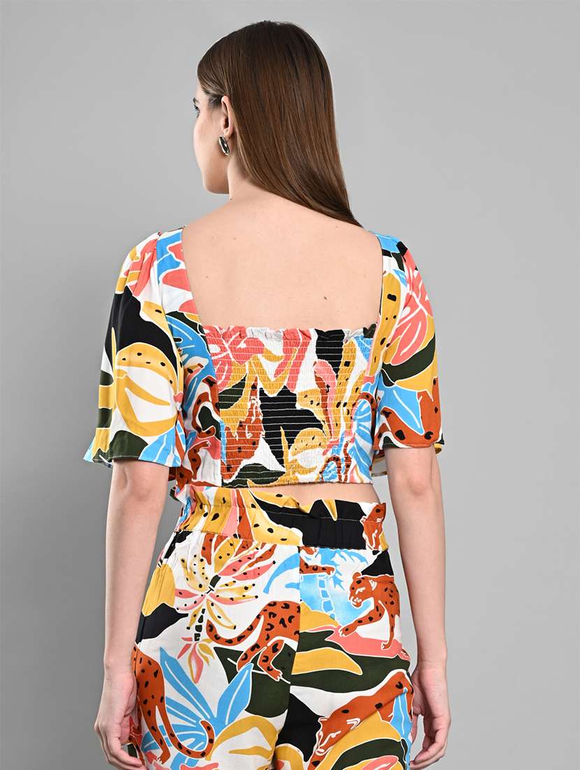 women printed puff sleeves crop top - 21840773 - Standard Image - 3