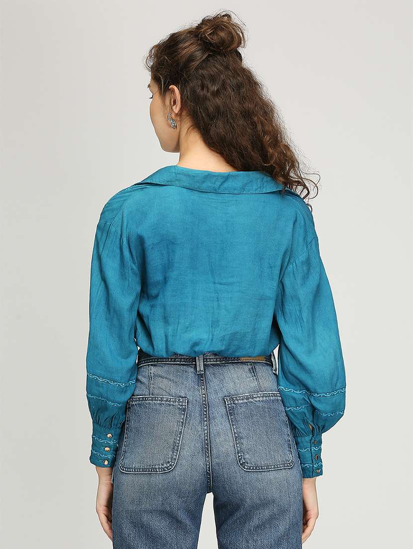 women solid collared crop blouson top - 21840776 -  Standard Image - 3