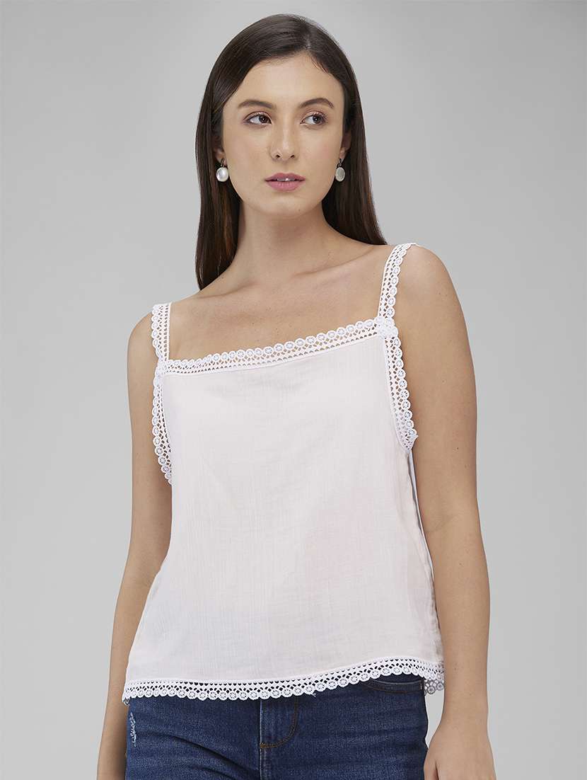 women lace detailed shoulder strap tie back top - 21840779 - Zoom Image - 0