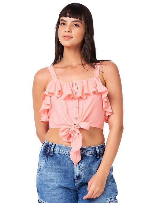 women solid shoulder strap crop top - 21840782 -  Standard Image - 0