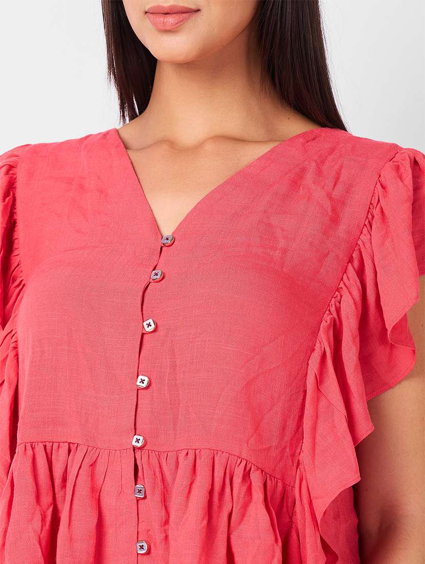 women solid ruffle sleeves peplum top - 21840792 -  Standard Image - 3