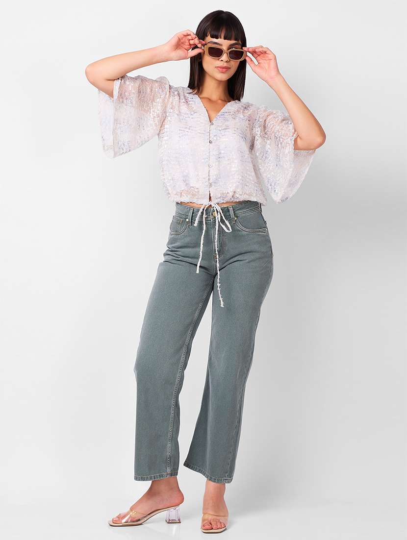 women self designed puff sleeves crop top with slip  - 21840794 -  Standard Image - 5