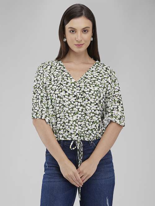 women floral print puff sleeves crop top - 21840796 -  Standard Image - 0
