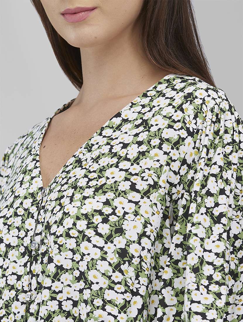 women floral print puff sleeves crop top - 21840796 -  Standard Image - 3