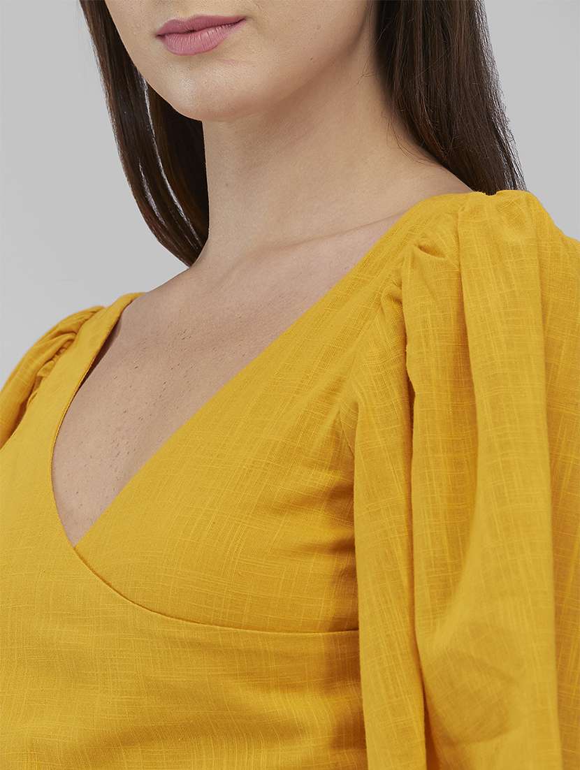 women solid puff sleeves crop top - 21840797 - Standard Image - 3