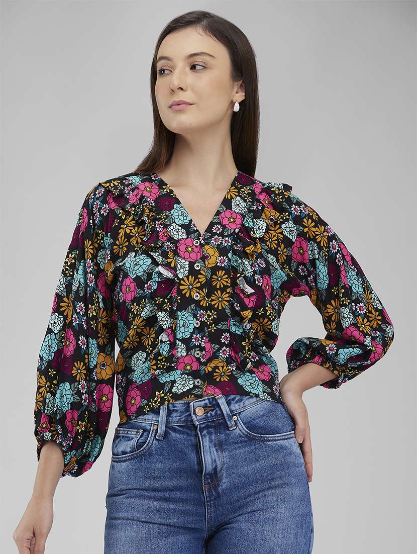 women floral print puff sleeves regular top - 21840799 - Zoom Image - 0